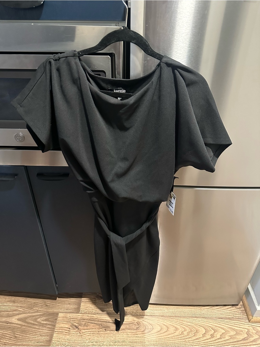 Kensie Black Draped Waist-Tie Midi Dress - NWT